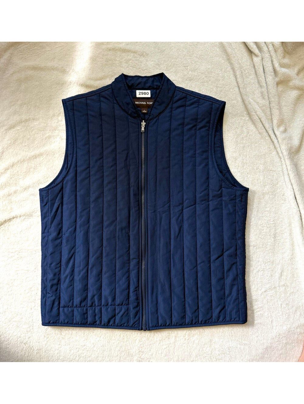 Michael Kors Men’s Blue Quilted Full Zip Vest Stand-Up Collar Size L